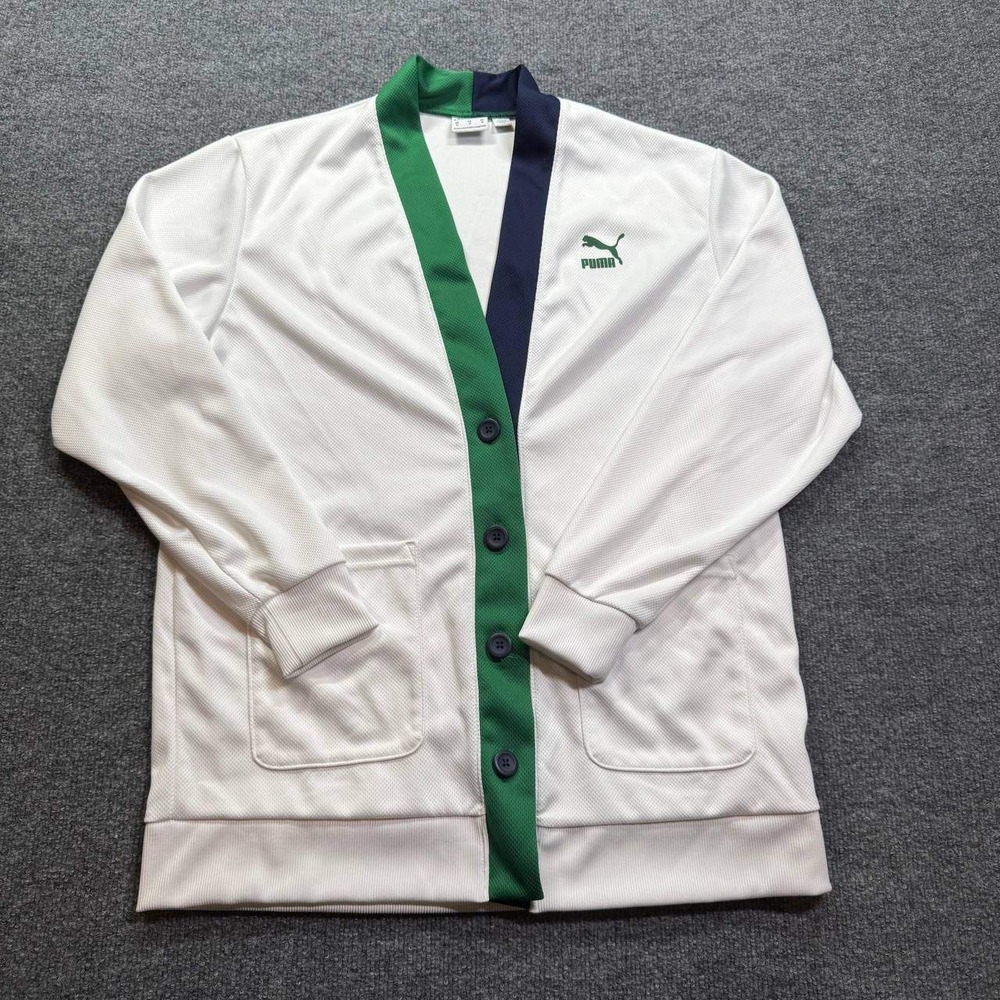 Puma Jacket Mens M White Retro Colorblock Logo Cardigan Athletic‎ Casual Sporty